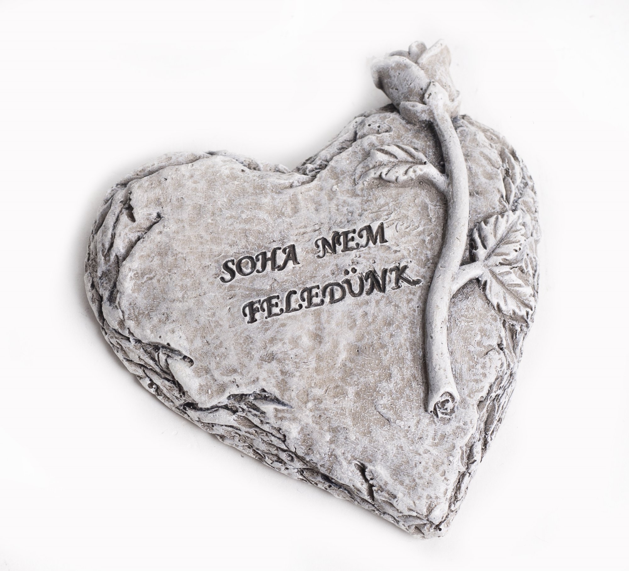 Sírdísz polirezin szív+rózsa 8*7 cm