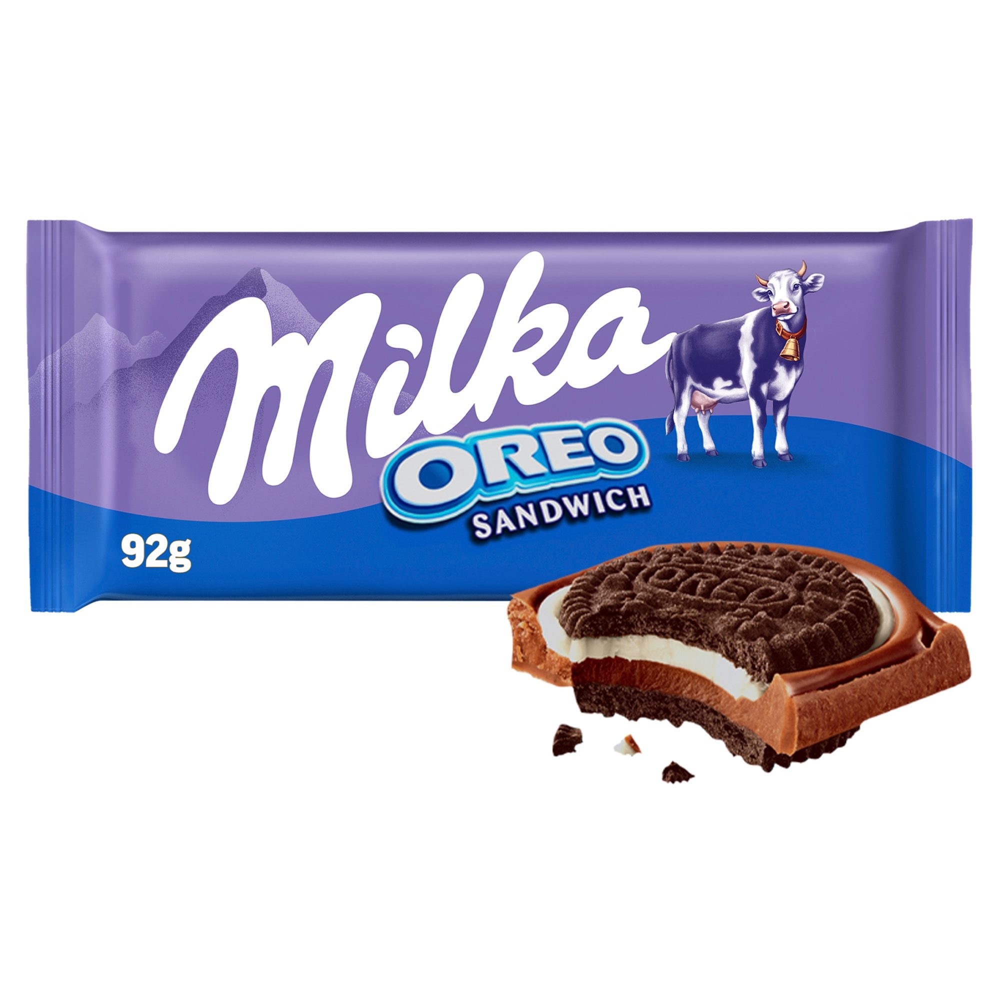 Milka & Oreo Sandwich cocoa biscuits with vanilla flavored milk