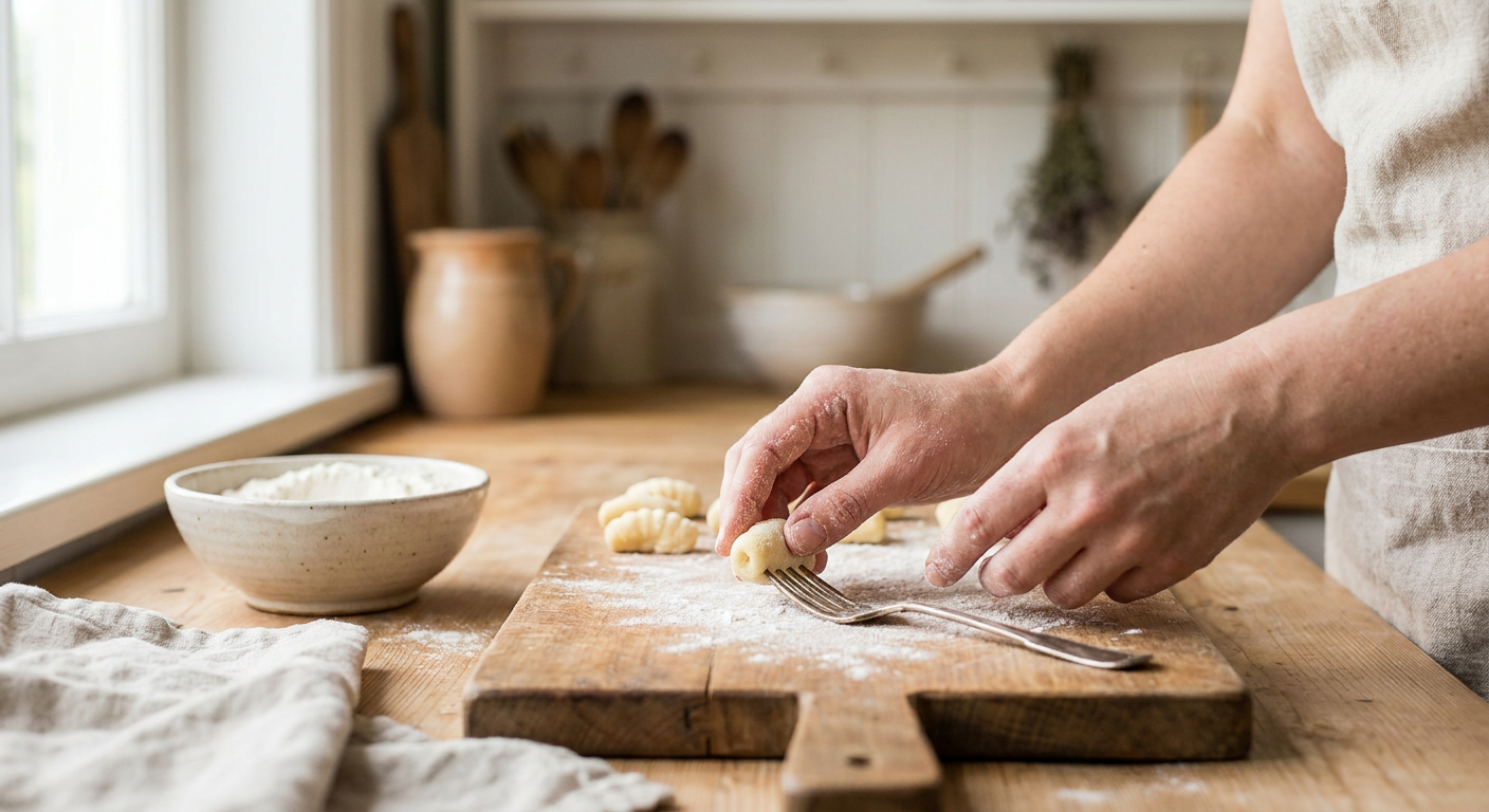 Házi gnocchi formázása villával