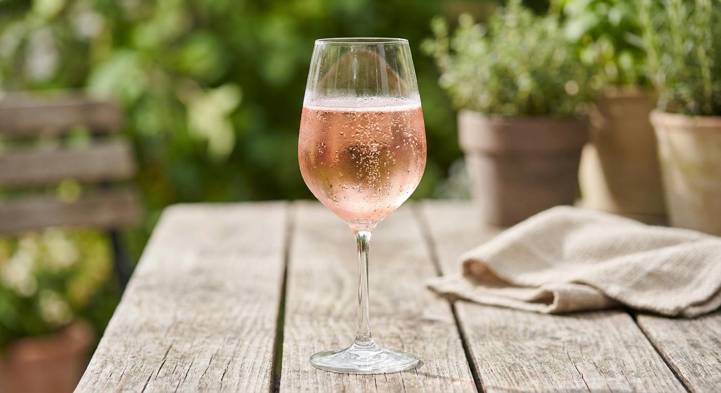 Frissítő rosé fröccs jéggel és gyümölcsös árnyalatokkal