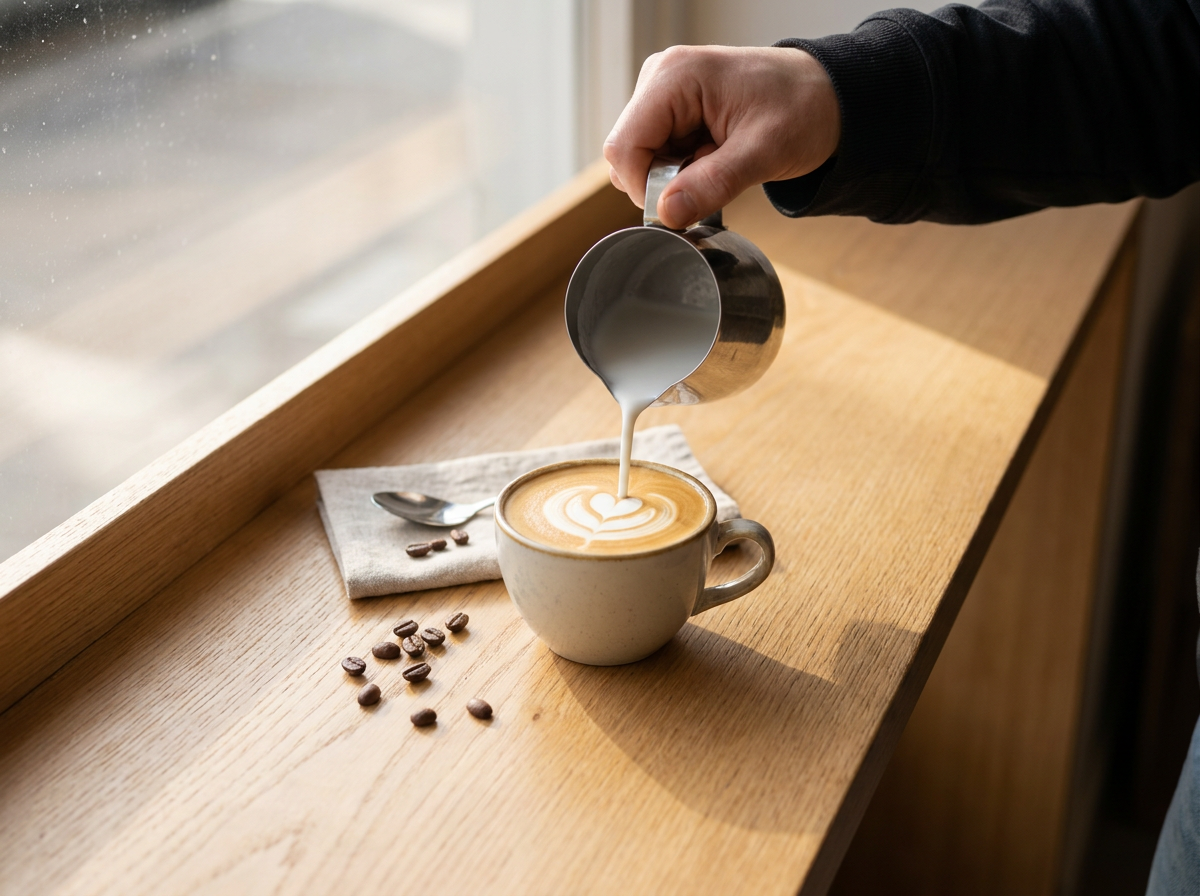 Barista növényi tej habosítása latte art kávéhoz